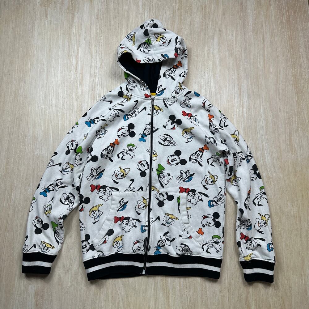 Disney Mickey Minnie Donald Goofy Pluto All Over Print Full Zip Fleece Hoodie S